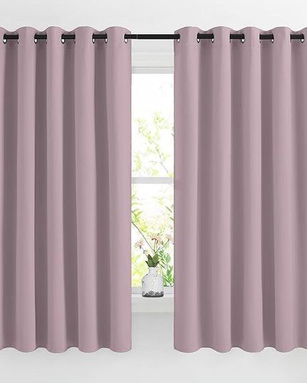 NICETOWN Room Darkening Curtain Panels 66 - Window Treatment Energy Saving Thermal Insulated Solid Grommet Room Darkening Drapes for Living Room (Baby Pink, 1 Pair, 66 by 66-Inch)