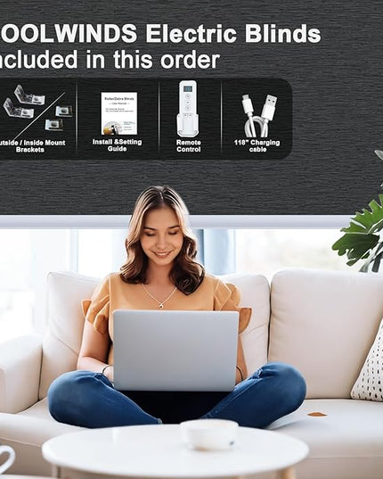 Motorized Blinds with Remote Smart Blackout Shades Electric Curtains Automatic Roller Blinds Shades for Indoor Windows Cordless with Alexa Google Home(Blackout Cloud Black,W44.5X H62)