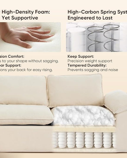 105.6”L Shape Modular Sectional Couch for Living Room, Modern Cloud Sectional 3 Seat Sofa with Oversized Chaise, Woven Texture Upholstery Boneless Couch (Beige, Left Facing Chaise)