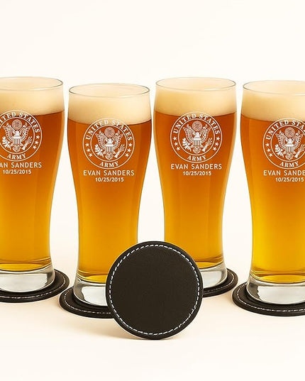 Personalized Military Sets - Custom Engraved Decanter & 4 Scotch Glasses - Army, Navy, Air Force, Coast Guard - Active Duty & Veterans (Scotch Glass Set)