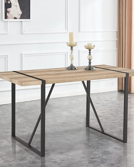 55'' Dining Table for 4-6, Wood Kitchen Table with Metal Legs, Dinner Table for 4-6 for Home Dining Room Living Room