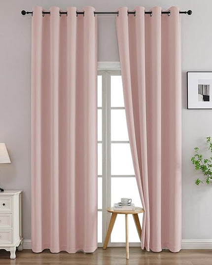 Simplebrand Blush Curtains for Bedroom Living Room 96 Inches Long 2 Panels Set, Room Darkening Thermal Insulated Curtains & Drapes, Solid Grommet Noise Reducing Window Treatment, W50 x L96 Inch