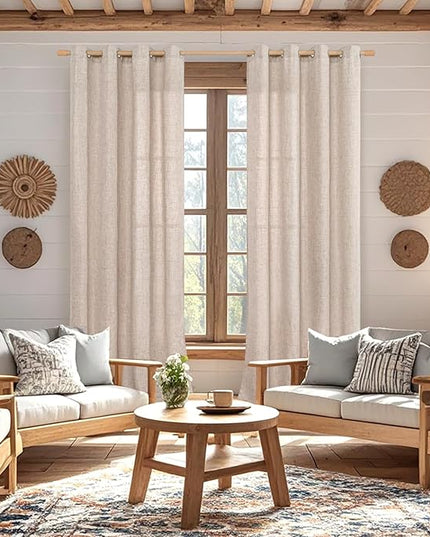 BGment Taupe Linen Curtains 95 Inch Long for Living Room - Burlap Textured Light Filtering Window Treatments Grommet Sheer Drapes for Farmhouse, 2 Panels, 52 X 95 Inch