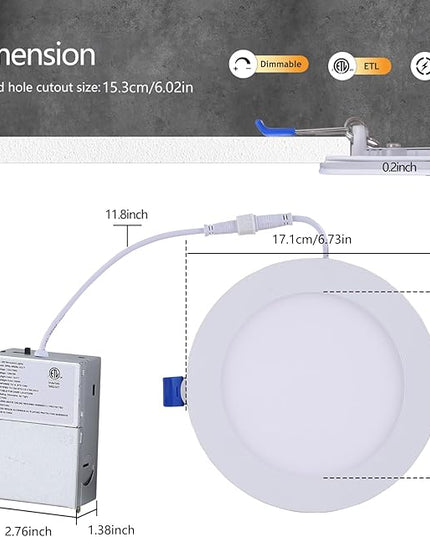 CycevSun 6 Pack LED Recessed Lighting 6 Inch with Night Light, Dimmable 5CCT Canless Ultra Thin Wafer Downlight Soffit with Junction Box, 5 Color Selectable, 12W, ETL & Energy Star
