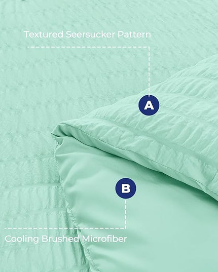 HYMOKEGE Mint Green California King Comforter Set Seersucker 7 Pieces, All Season Luxury Bed in a Bag for Bedroom, Bedding Set with Comforter, Sheets, Pillowcases & Shams