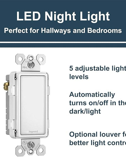 Legrand radiant NTLFULLWCC6 Full Adjustable LED Night Light Outlet, For Hallways and Stairs, Optional Louver, White (1 Count)