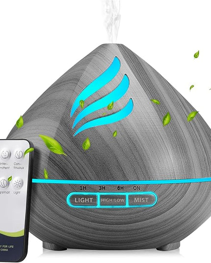 Essential Oil Scent Diffuser: 500ML Aroma Diffuser with Remote Control, Large Fragrance Aromatherapy Diffuser for Bedroom Home, Mist Humidifier & 14 Colors LED Lights and waterless Auto-Off, Dark Grey
