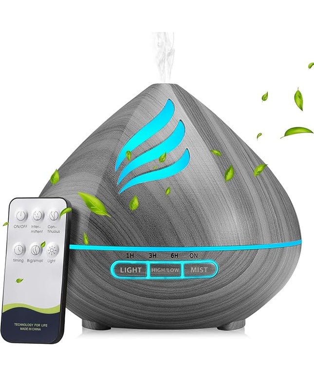 Essential Oil Scent Diffuser: 500ML Aroma Diffuser with Remote Control, Large Fragrance Aromatherapy Diffuser for Bedroom Home, Mist Humidifier & 14 Colors LED Lights and waterless Auto-Off, Dark Grey