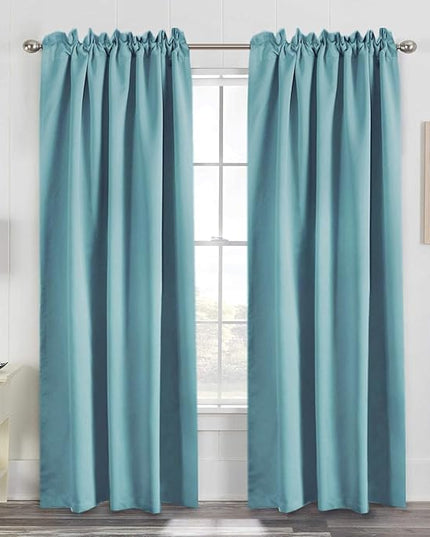 H.VERSAILTEX Blackout Curtains Thermal Insulated Window Treatment Panels Room Darkening Blackout Drapes for Living Room Back Tab/Rod Pocket Bedroom Draperies, 52 x 84 Inch, Solid Aqua, 2 Panels