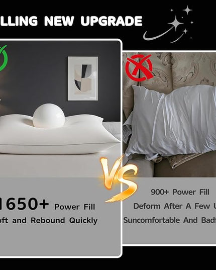 Canadian Goose Down Pillows Queen Size Set of 2,80% Goose Down and 20% Goose Feathers Goose Feathers,1650+ Fill Power White Down Pillow with 800 Thread Count Cotton Shell (White 20"x30" 2 Pack)