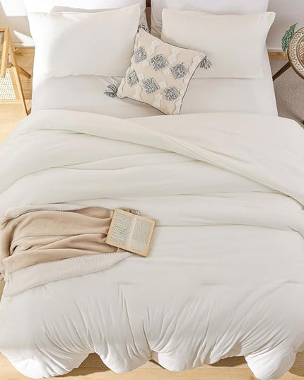 ROSGONIA Comforter Full Size for Girls Boys Teens Ivory, 3pcs (1 Boho Comforter & 2 Pillowcases) Soft Lightweight Dorm Bedding All Season Bed Set