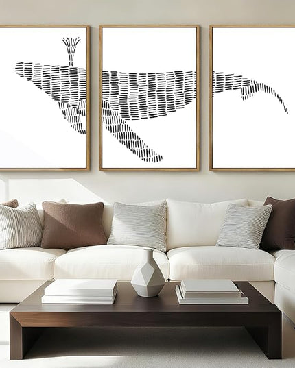 ANHUIB Large Abstract Wall Art Black and White Wall Decor 16x24 Inch Framed Minimalist Line Art Prints Whale Paintings Set of 3 for Living Room Bedroom Office