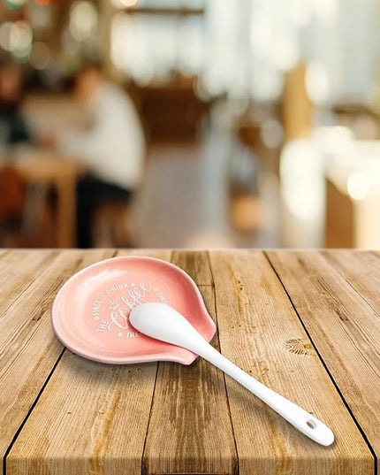 Funny Coffee Quote First I Drink The Coffee Then I Do The Things Ceramic Spoon Holder- Orange Pink Coffee Spoon Rest -Cafe Station Bar Accessories