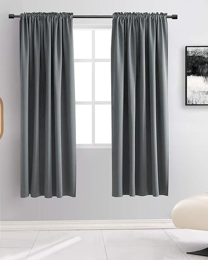 DONREN 72 Inch Length Medium Grey Blackout Curtains for Bedroom - Small Window Treatment Rod Pocket Curtain Drapes (Set of 2 Panels)