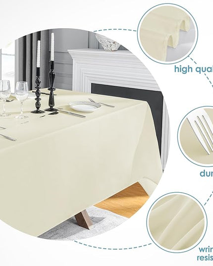 VidaFete Tablecloth 2 Pack 90 * 132inch Rectangle Table Cloth Polyester, Stain Wrinkle Resistant Polyester Dining Table Cover for Kitchen Dinning Party Wedding Rectangular Buffet Decoration(Ivory)