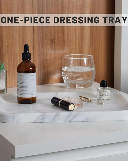 Statuario Marble Vanity Tray - Decorative Organizer for Bathroom Countertop, Dresser, Kitchen Sink