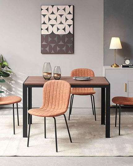NORDICANA 5 - Piece Dining Set, Industrial Style 47 in Kitchen Table with Brown Faux Leather Dining Chairs for 4 Person, Dining Room Table Set for Dinette, Breakfast Nook Breakfast Nook