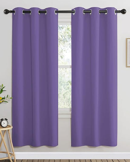 NICETOWN Blackout 72 inch Curtains for Kids Room, Grommet Room Darkening Thermal Insulated Solid Window Treatments Sound Reducing for Bedroom, 2 Panels, W37 x L72, Lilac Purple
