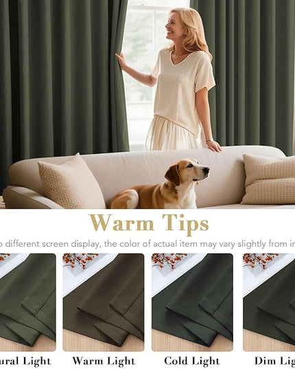 H.VERSAILTEX Blackout Window Curtain Panels Thermal Insulated Room Darkening Solid Grommet Curtains/Drapes for Bedroom Privacy Protection (Set of 2 Panels,52 by 63 Inch Long, Olive)