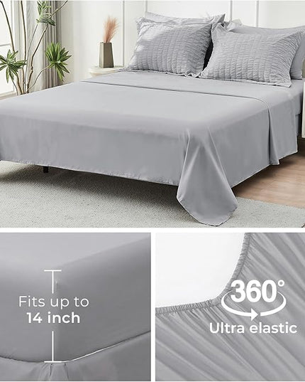 HYMOKEGE Light Grey Queen Comforter Set Seersucker 7 Pieces, All Season Luxury Bed in a Bag for Bedroom, Bedding Set with Comforters, Sheets, Pillowcases & Shams