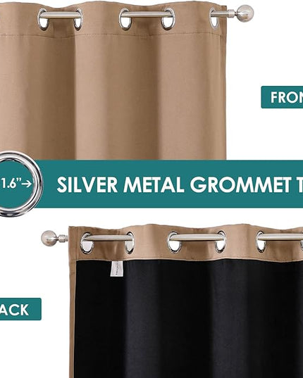 ChrisDowa 100% Blackout Curtains 63 inch Long for Bedroom with Black Liner, Extra Wide 2 Thick Layers Total Blackout Thermal Insulated Grommet Window Curtains 2 Panels Set (Cappuccino, 60 x 63 Inch)