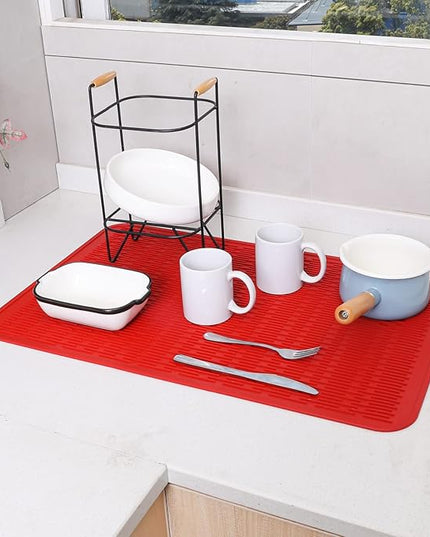 Silicone Dish Drying Mat for Multiple Usage,Easy clean,Eco-friendly,Heat-resistant Silicone Mat for Kitchen Counter or Sink,Refrigerator or Drawer Liner Red 3XL 28 inches x 18 inches