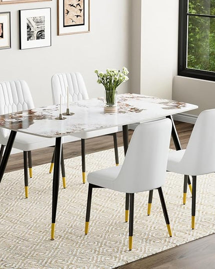 Dining Room Table Set for 4,Dining Table Set for 4, Sintered Stone Kitchen Table Top and Modern Chairs Set of 4 for Kitchen Dining Room