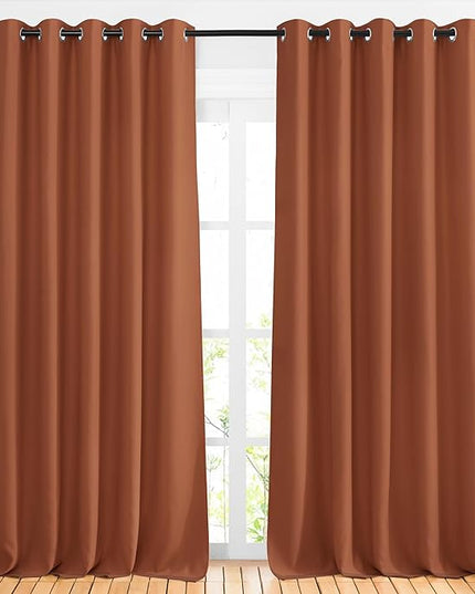 NICETOWN Burnt Orange Curtains 102 inch Length, Grommet Blackout Room Darkening Blackout Window Treatments Sound Reducing for Bedroom/Kids Room, W66 x L102