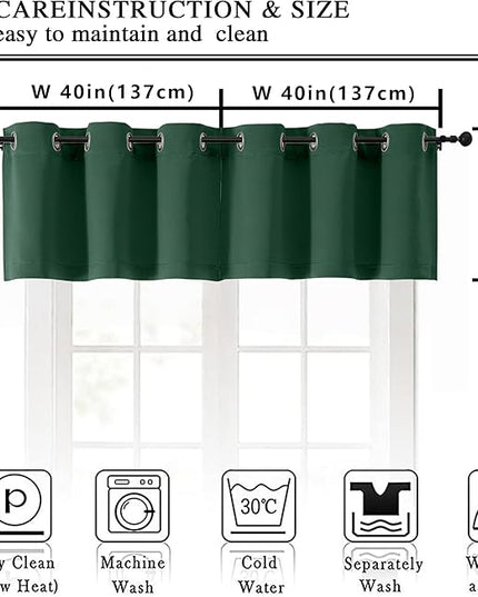Simplebrand Ever Green Window Valance for Kitchen 14 Inches Long 2 Panels Set, Room Darkening Valance Curtains for Living Room, Grommet Short Privacy Kitchen Curtains for Bedroom Kids Room, 40Wx14L