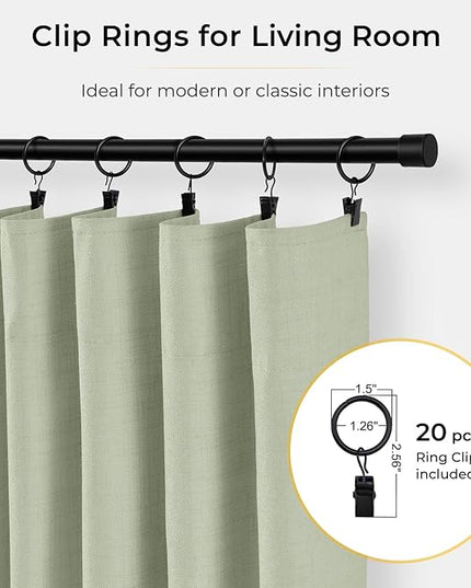 INOVADAY 100% Blackout Curtains for Bedroom, Black Out Curtains 96 Inch Long, Clip Rings Linen Blackout Drapes, Thermal Insulated Room Darkening for Living Room, 2 Panels - Sage,W50xL96
