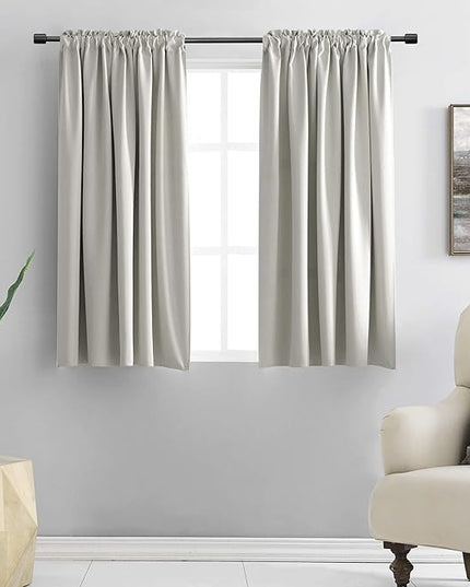 DONREN 48 Inch Curtains for Boy's Room - Room Darkening Thermal Insulated Window Drapes with Rod Pocket for Short Windows (2 Panels,52 x 48 Inch,Light Grey)