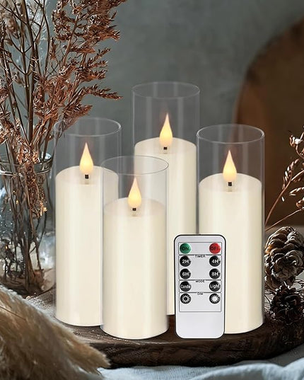 Flickering Flameless Candles Battery Operated with Remote,Led Pillar Candles with Realistic Moving Wick Candles for Halloween,Christmas,Home Decor Pack of 24 (D2.2 xH 5" 6" 7")(Ivory)