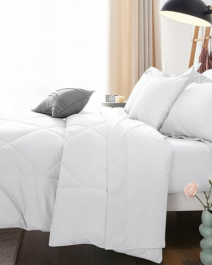 CozyLux Full Size Comforter Sets White - 7 Pieces Bed in a Bag Full, Luxury Soft Bed Set for All Seasons, Bedding Set with Down Alternative Comforter, Sheets, Pillowcases & Shams