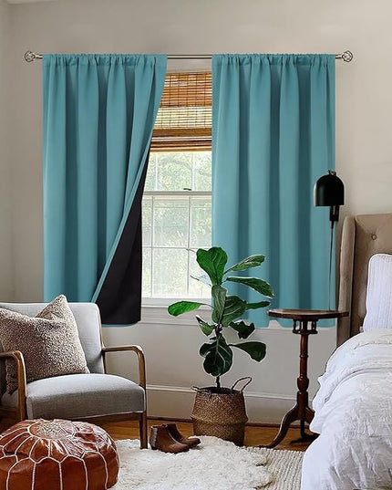 BGment Thermal Insulated 100% Blackout Curtains for Bedroom with Black Liner, Double Layer Full Room Darkening Noise Reducing Rod Pocket Curtain (52 x 54 Inch, Sea Teal, 2 Panels)