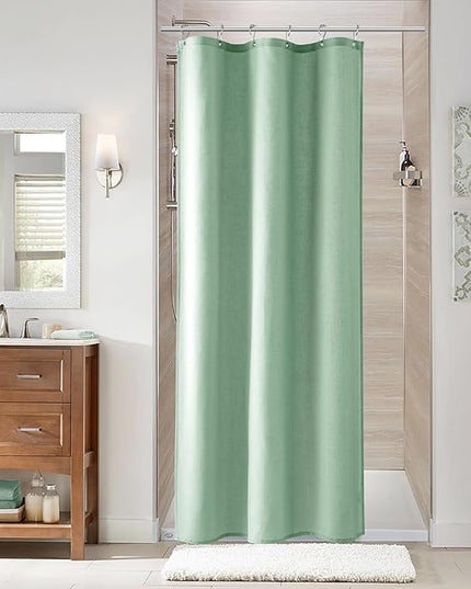 Naturoom Aqua Green 36 Inch Shower Curtain - Stall Narrow Half Linen Ultra Thick Fabric Shower Curtain Set with Hooks, Boho Farmhouse Rustic RV Camper Bath Curtains for Bathroom, 36x72