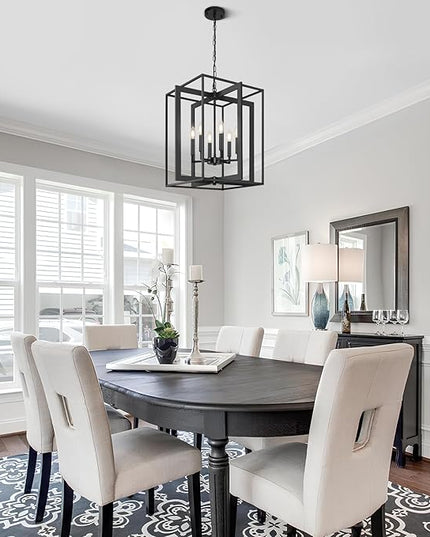 6-Light Modern Farmhouse Black Foyer Chandelier, 20.6'' Rustic Metal Chandeliers for Dining Room, Adjustable Industrial Vintage Lantern Hanging Light Fixture for Entryway, Kitchen, Hallway