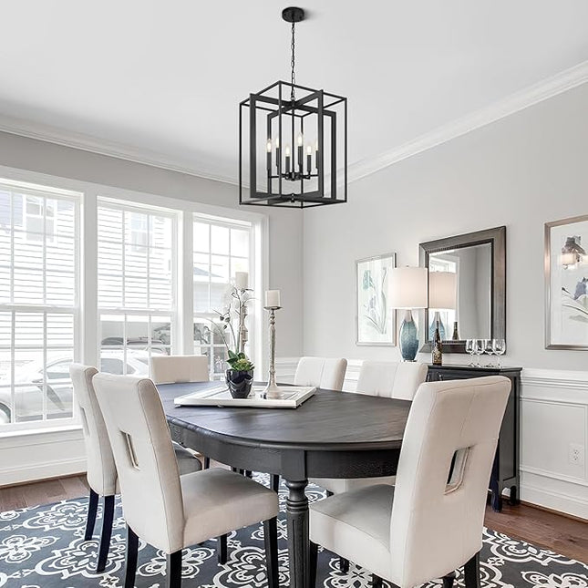 6-Light Modern Farmhouse Black Foyer Chandelier, 20.6'' Rustic Metal Chandeliers for Dining Room, Adjustable Industrial Vintage Lantern Hanging Light Fixture for Entryway, Kitchen, Hallway