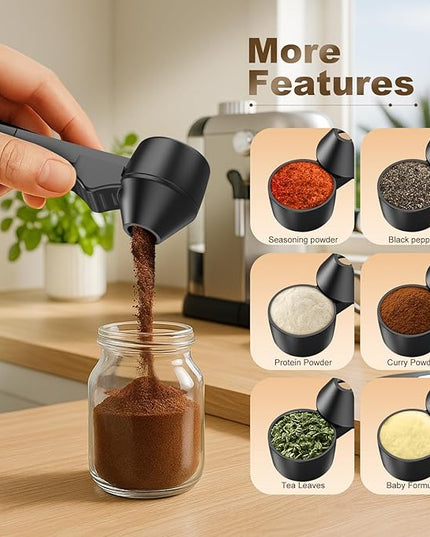 Coffee Scoop & Funnel for Reusable K Cup Refillable Coffee Pods,Mess-Free Measuring Spoon 2 TBSP Capacity for Ground Coffee, Protein Powder & Tea, Funnel Design without Spilling(1, Black)