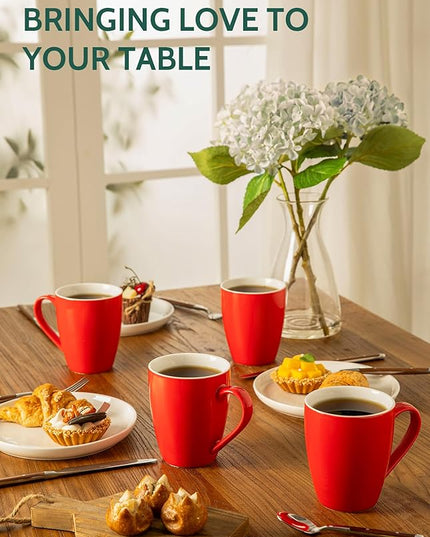 Sweese Porcelain Coffee Mugs - 16 Ounce (Top to the Rim) for Coffee, Latte, Tea, Cocoa, Set of 4, Red