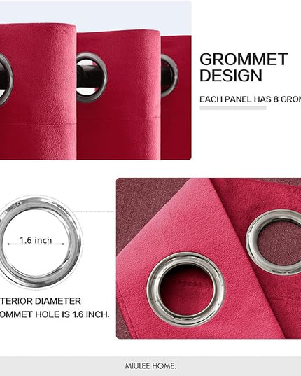 MIULEE Velvet Curtains Berry Elegant Grommet Thermal Insulated Soundproof Room Darkening Curtains/Drapes for Classical Living Room Bedroom Decor 52 x 84 Inch Set of 2