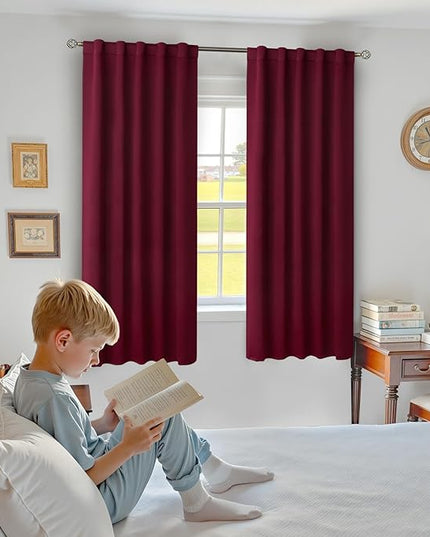 BGment Christmas Red Blackout Curtains 63 Inch Length - Rod Pocket and Back Tab Thermal Insulated Room Darkening Curtains for Living Room/Bedroom, 2 Panels (42 x 63 Inch, Burgundy Red)