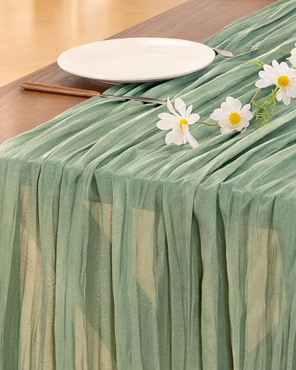 Socomi 3pcs Sage Green Cheesecloth Table Runner Christmas Boho Rustic Gauze 120 inch 10FT Cheese Cloth Runner for Wedding Party Baby Shower Home Decor Holiday Decorations