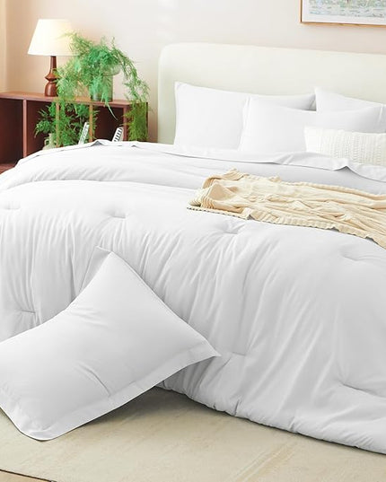 CozyLux King Comforter Set White, 7 Pieces Bed in a Bag Soft Bedding Comforter Set with Sheets, All Season Boho 7PC Bed Sets with Comforter, Fitted Sheets, Flat Sheets, Pillow Shams and Pillowcases