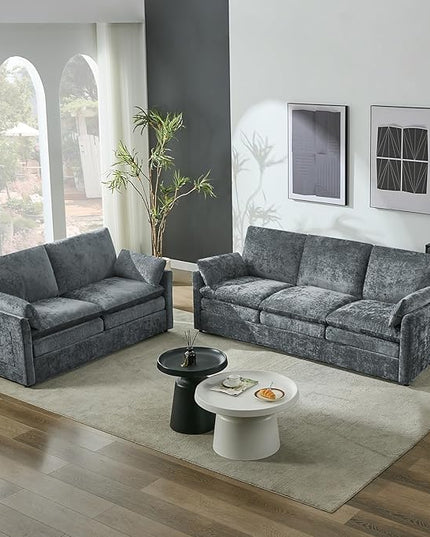 Tbfit Living Room Furniture Set, Loveseat & Standard Couch, Modern Comfy Cloud Sofa Set, Spring Seat Cushion, Chenille Fabric, Gray