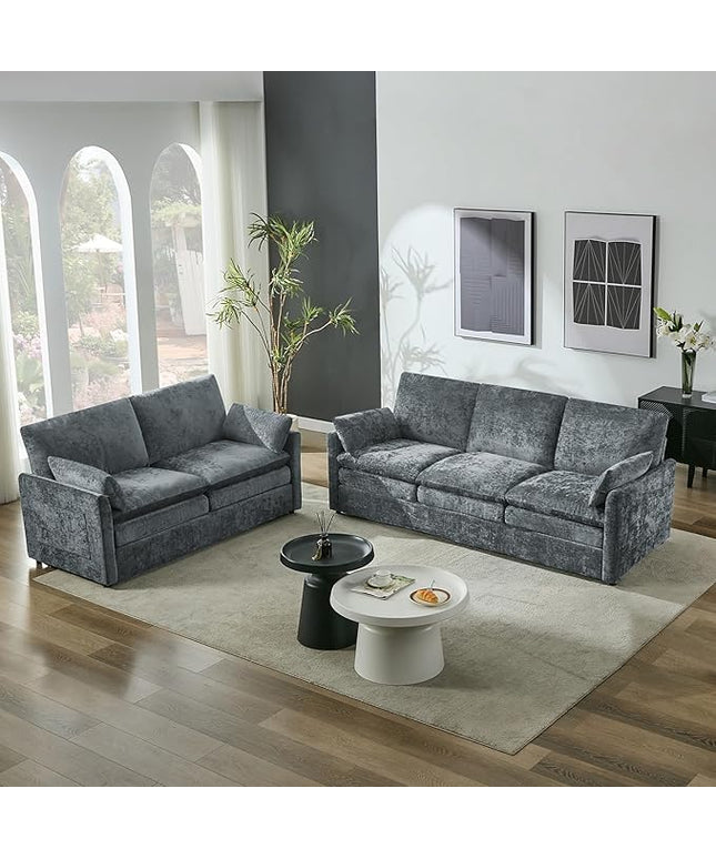 Tbfit Living Room Furniture Set, Loveseat & Standard Couch, Modern Comfy Cloud Sofa Set, Spring Seat Cushion, Chenille Fabric, Gray