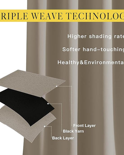 NICETOWN Bedroom Curtains Blackout Draperies - Noise Reducing Thermal Insulated Window Decorative Blackout Draperies/Drapes for Kid's Room (1 Pair, 52 x 95 inches in Taupe)