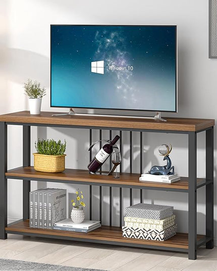 FOLUBAN Console Table for Entryway, Narrow Sofa Table with 3 Tier Storage Shelf for Living Room Hallway Behind Couch, Rustic Walnut