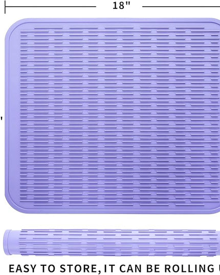 Silicone Dish Drying Mat for Multiple Usage,Easy clean,Eco-friendly,Heat-resistant Silicone Mat for Kitchen Counter or Sink,Refrigerator or Drawer Liner Light Purple XL 18 inches x 16 inches