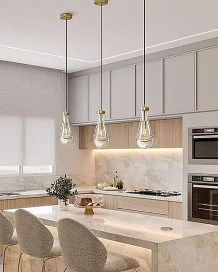 Raindrop Pendant Lights Set of 3, Pendant Lights Kitchen Island 3 Pack, Teardrop Glass Pendant Lights for Bedroom Bathroom, Island Lights, Chandelier for Living Room Hallway, Bulb Included