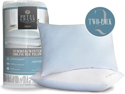 Hotel Grand Reversible Down Alternative Bed Pillows King Size Set of 2 Packs with 100% Cotton Breathable & Cooling Hotel Collection All Seasons Pillows for Side Back Stomach Sleepers，36”X20/2 Packs